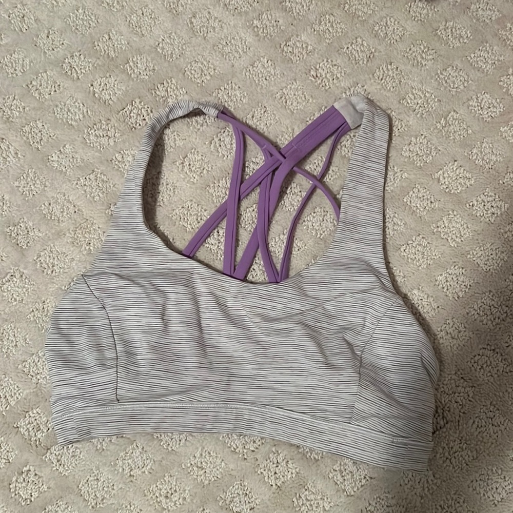 Lululemon free to be serene bra in white/gray and purple